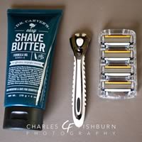 Dollar Shave Club handle and cartridges and Dr. Carver’s Easy Shave Butter